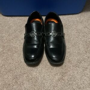 Black Slip-On Loafers with Decorative Strap
